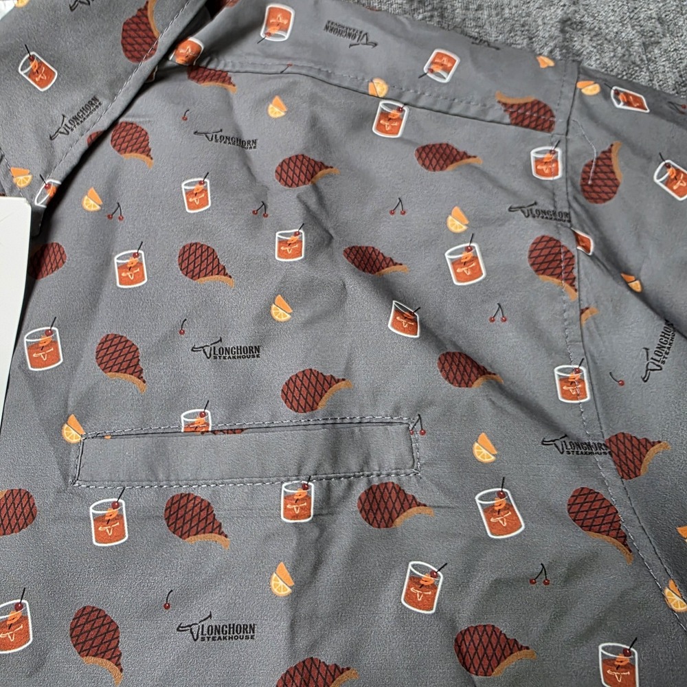 Longhorn Steakhouse Steakwear Button Down Shirt Gray Short‎ Sleeve Size Large L - Picture 8 of 10